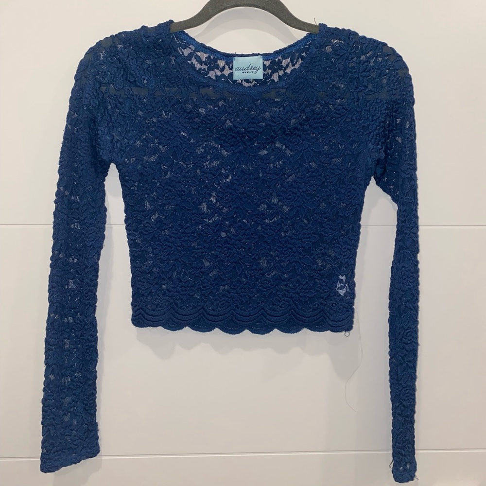 Blue lace crop top